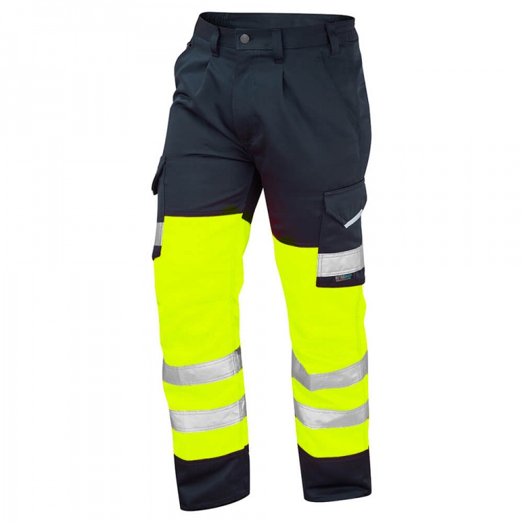 Leo Workwear CT01-Y/NV Bideford Superior Cargo Hi Vis Trouser Yellow / Navy